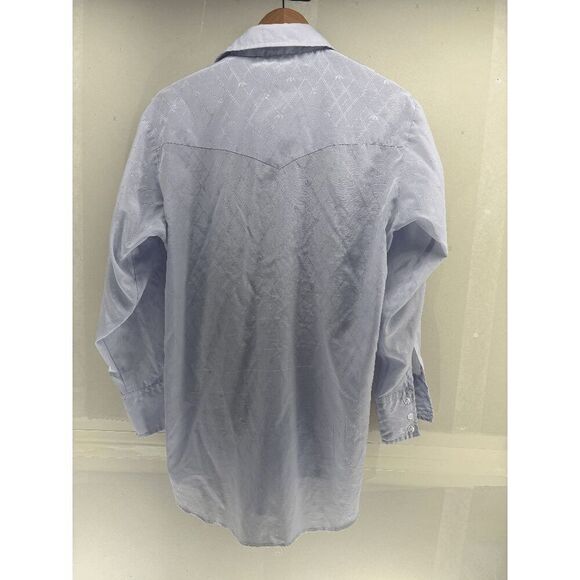 Prior Imperial Westerns Shirt Men Medium 15.5 Purple Text Pearl Snap Flap Pocket - Picture 5 of 5